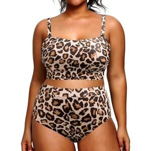 New Size 16 High Waisted Bikini Bandeau Two Piece Swimsuit with Removable Straps